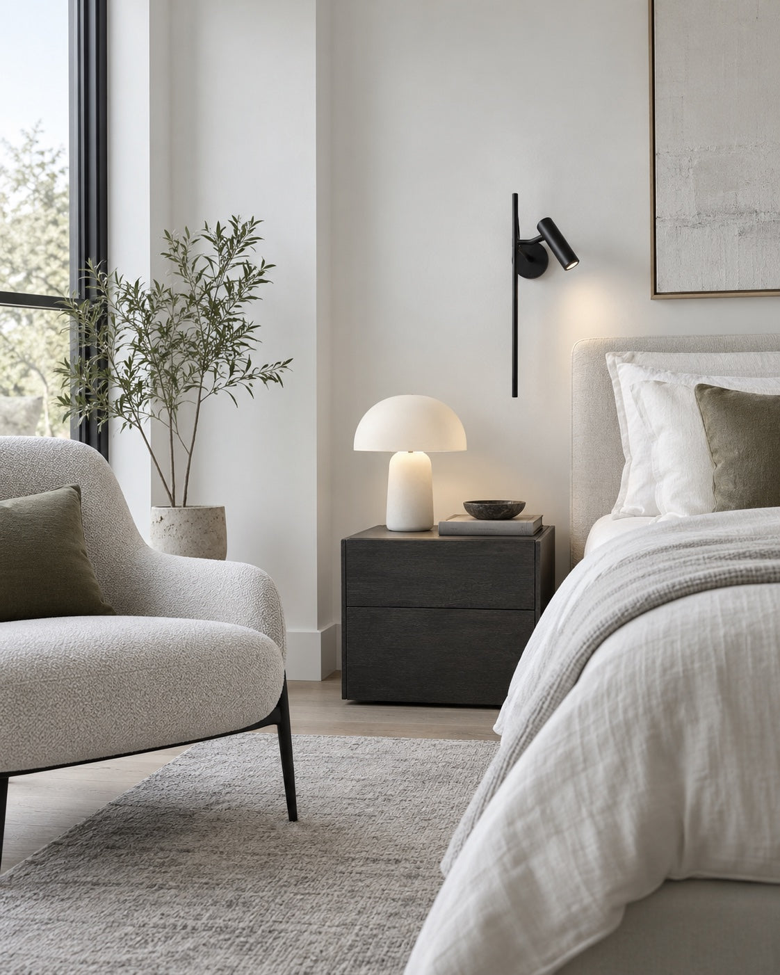 A calm interior shaped by layered ambient lighting
