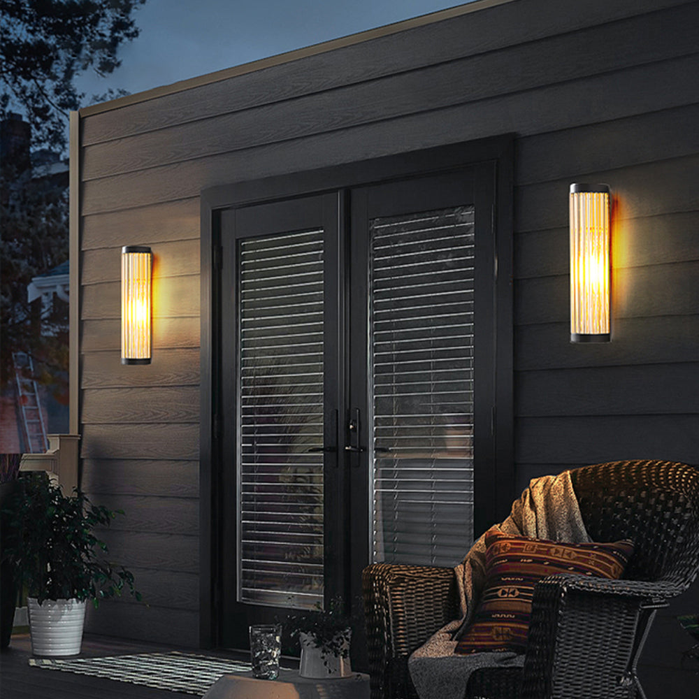 Semi-Cylindrical Metal and Glass Outdoor Wall Light, Black