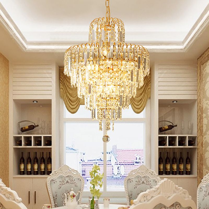 5 Layers Tassel Crystal Gold Chandelier