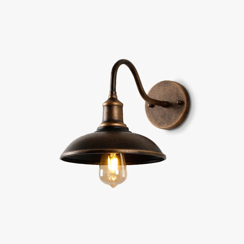 Rustic Bowl Shaped Metal Wall Light, Antique Brass