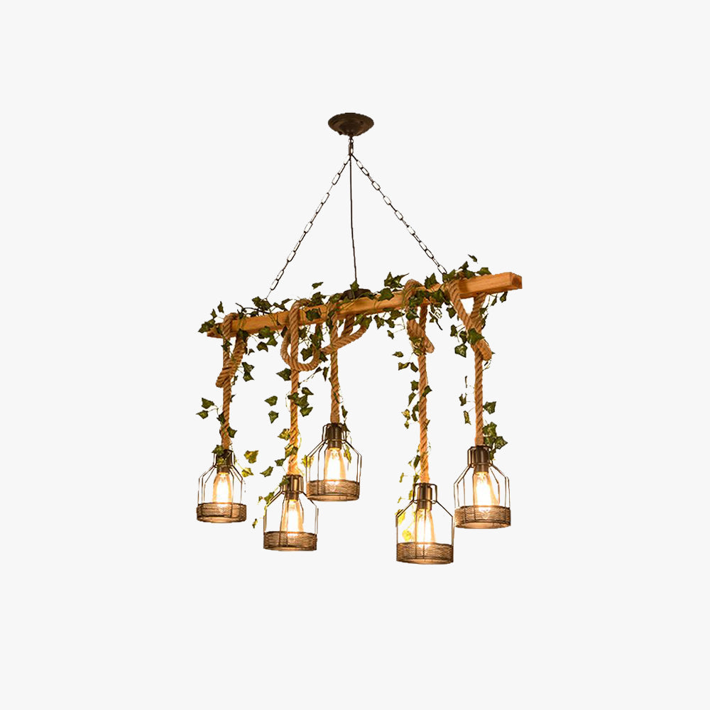 Caged Vintage Farmhouse Wood Beam Pendant Light 3 and 5 Heads