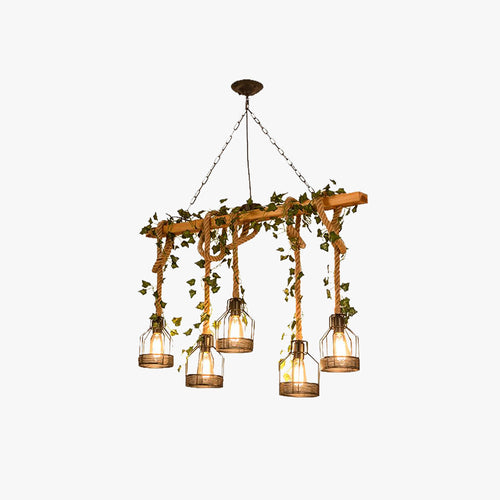 Caged Vintage Farmhouse Wood Beam Pendant Light 3 and 5 Heads – view 1