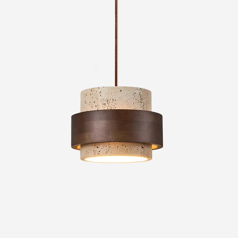 Travertine and Wood Pendant Light – view 1