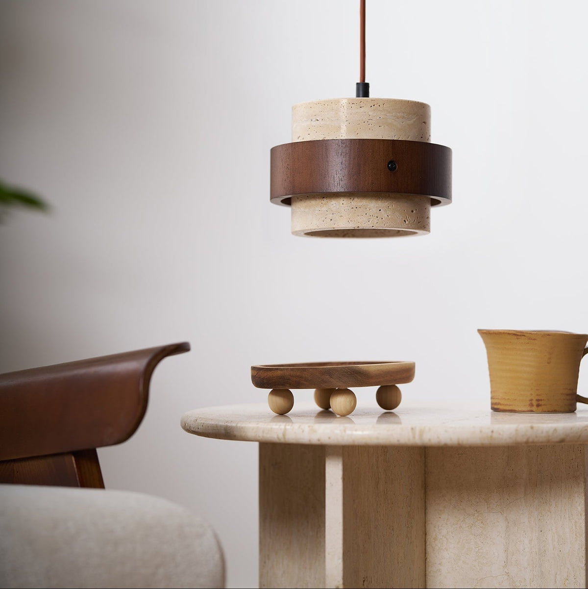 Travertine and Wood Pendant Light – view 26