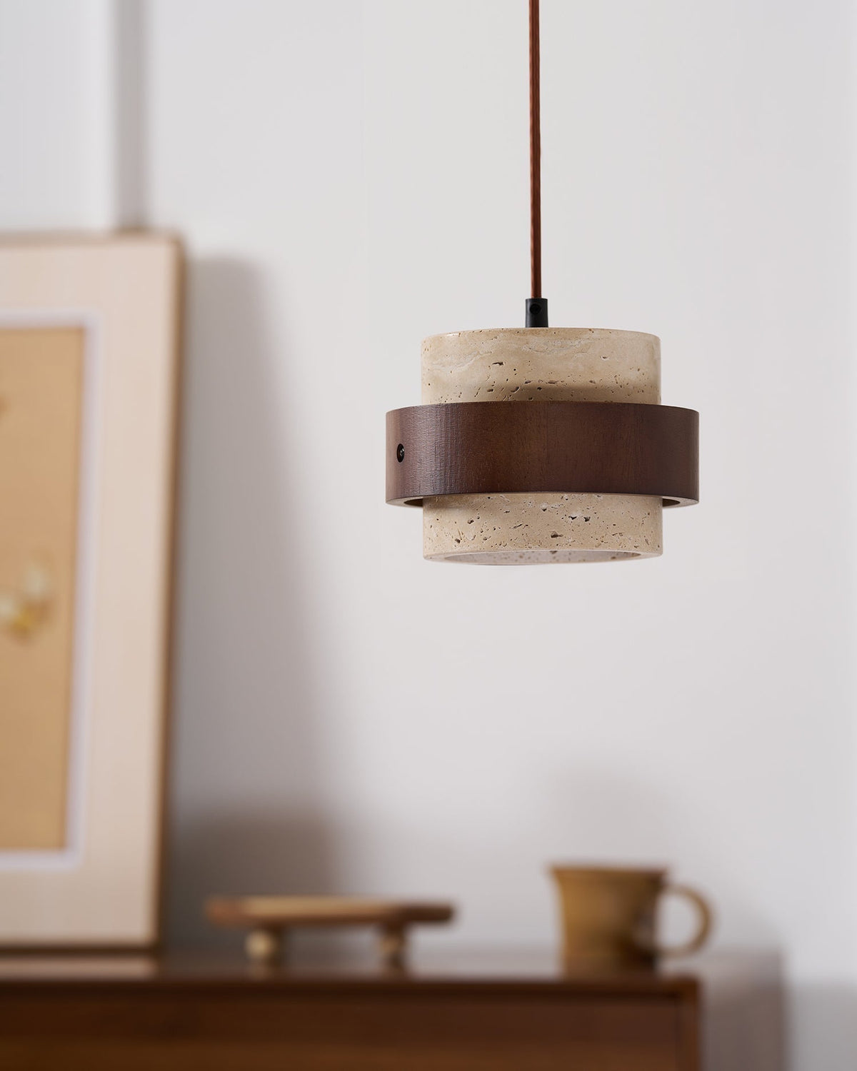 Travertine and Wood Pendant Light – view 27