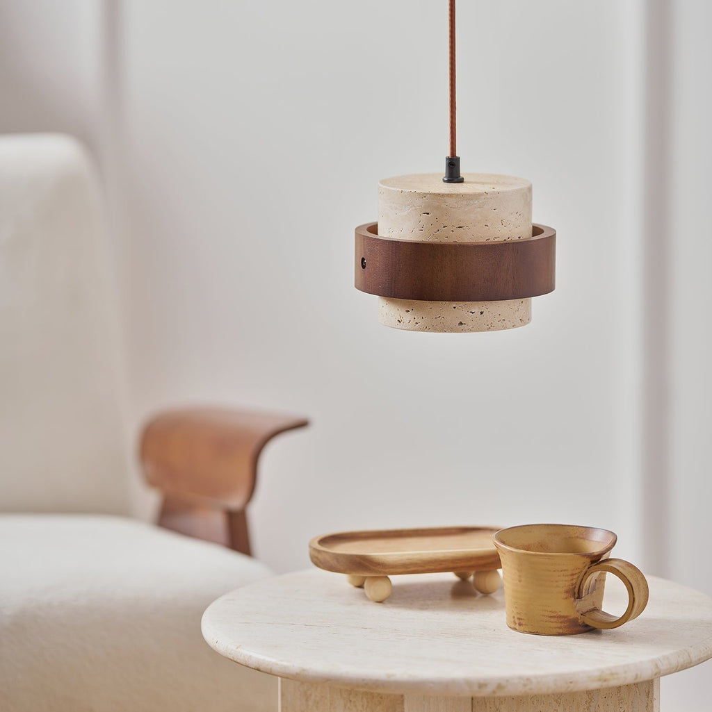 Travertine and Wood Pendant Light – view 28
