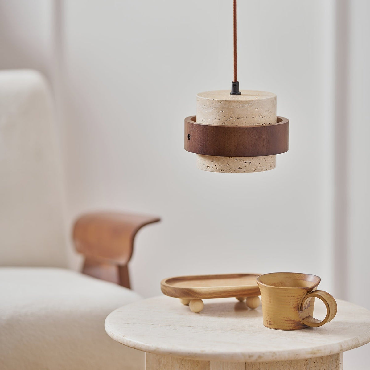 Travertine and Wood Pendant Light – view 28