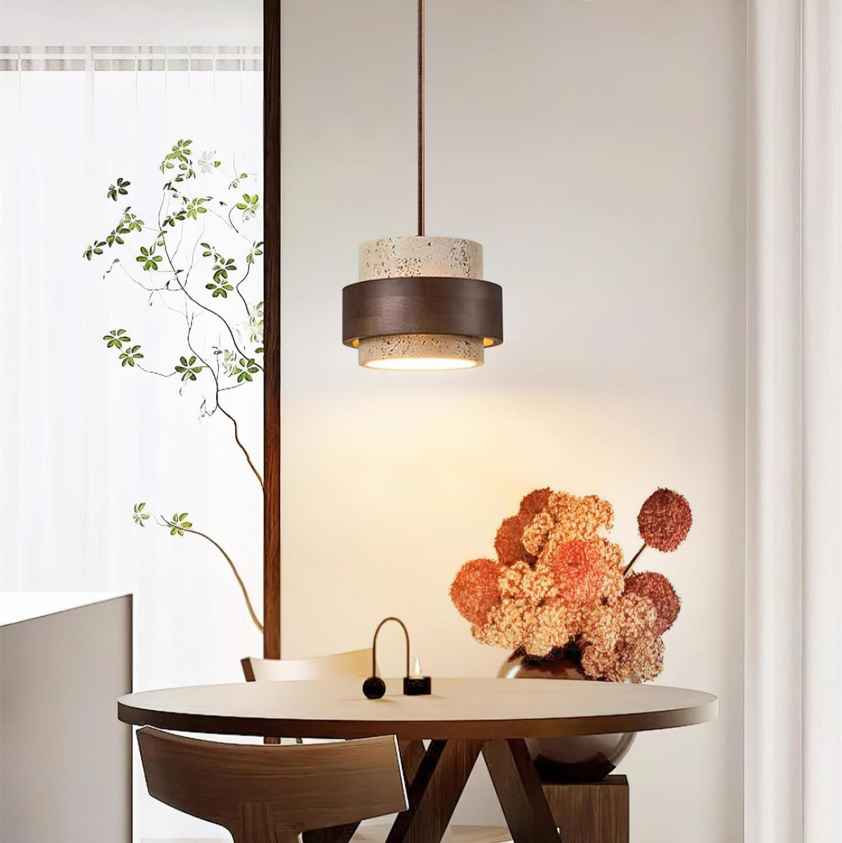 Travertine and Wood Pendant Light – view 3