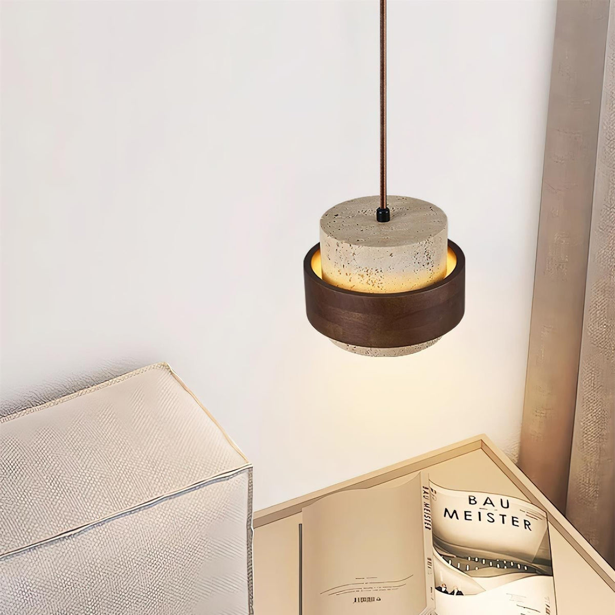 Travertine and Wood Pendant Light – view 5