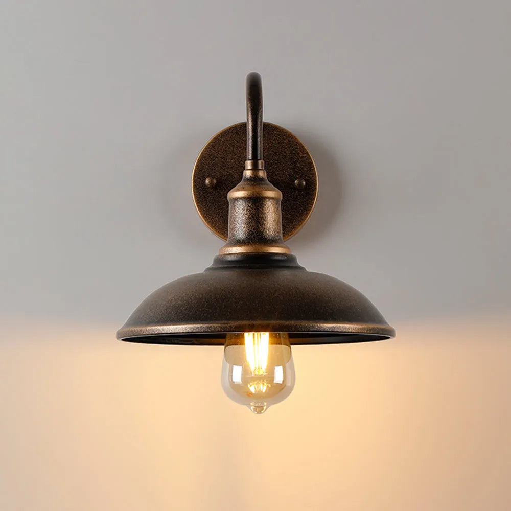 Rustic Bowl Shaped Metal Wall Light, Antique Brass – view 8