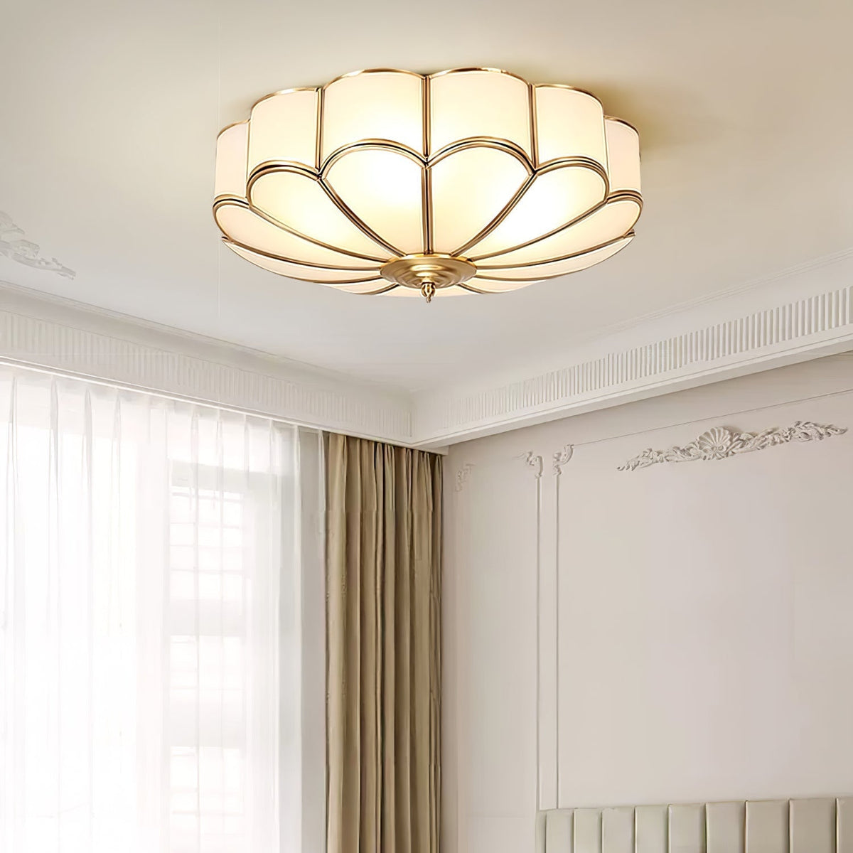 Floral Frosted Glass and Brass Ceiling Light – view 9