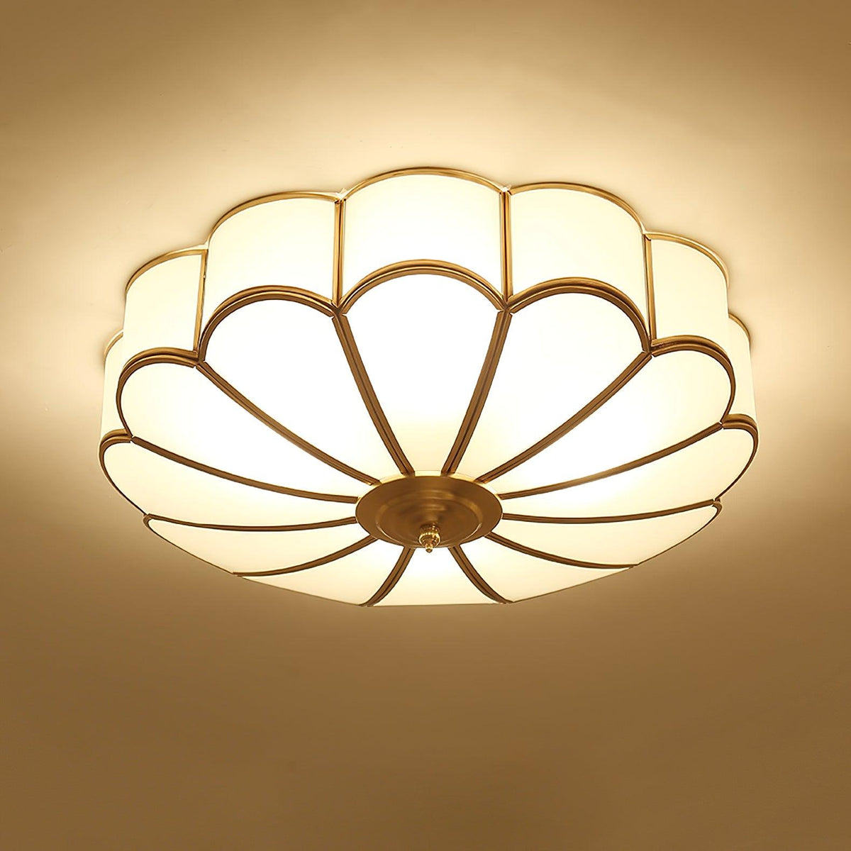 Floral Frosted Glass and Brass Ceiling Light – view 7