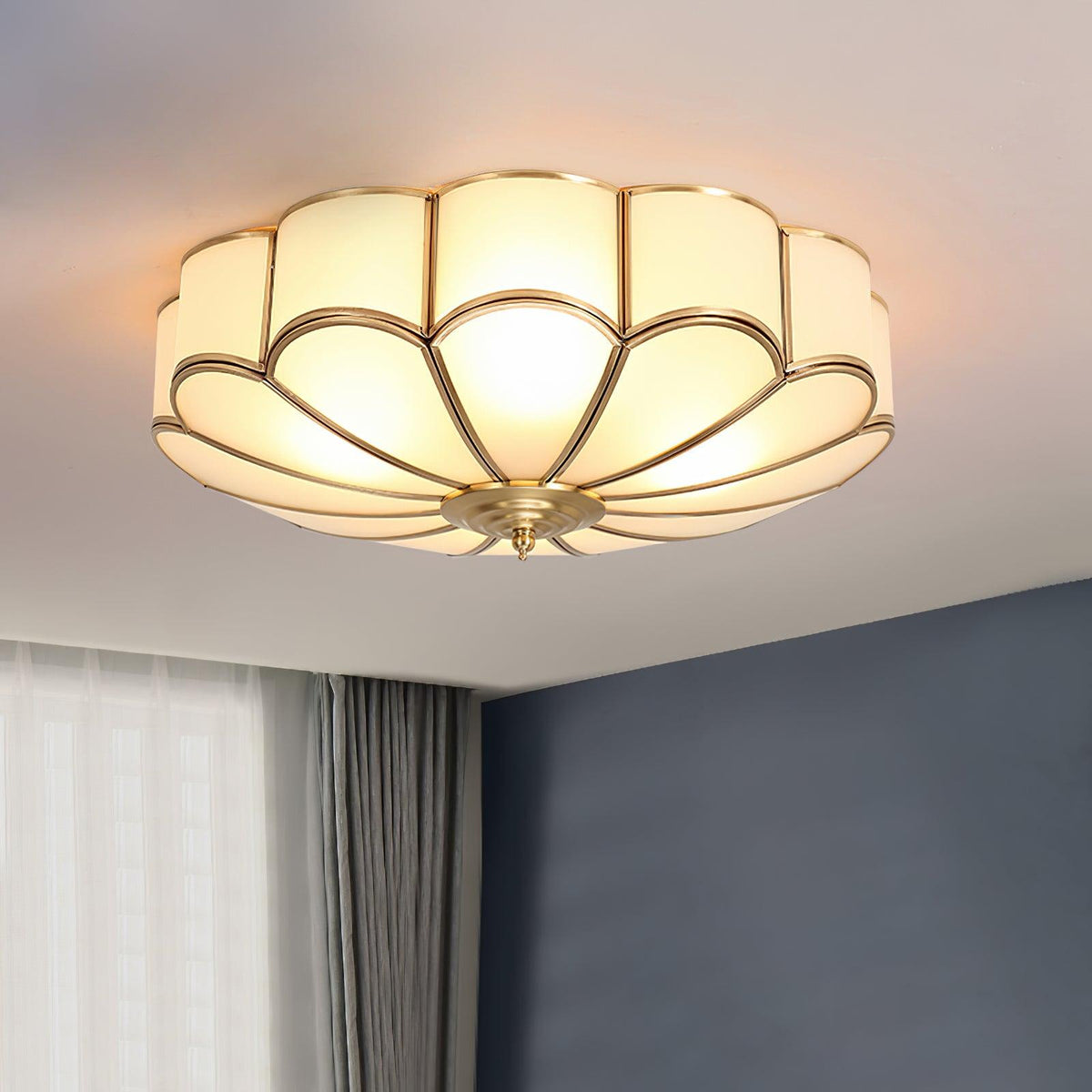 Floral Frosted Glass and Brass Ceiling Light – view 11