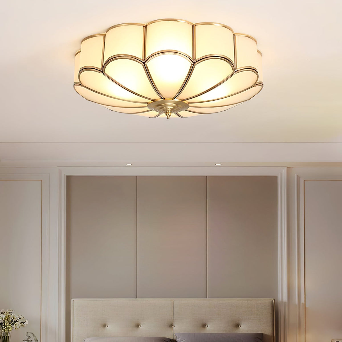 Floral Frosted Glass and Brass Ceiling Light – view 10