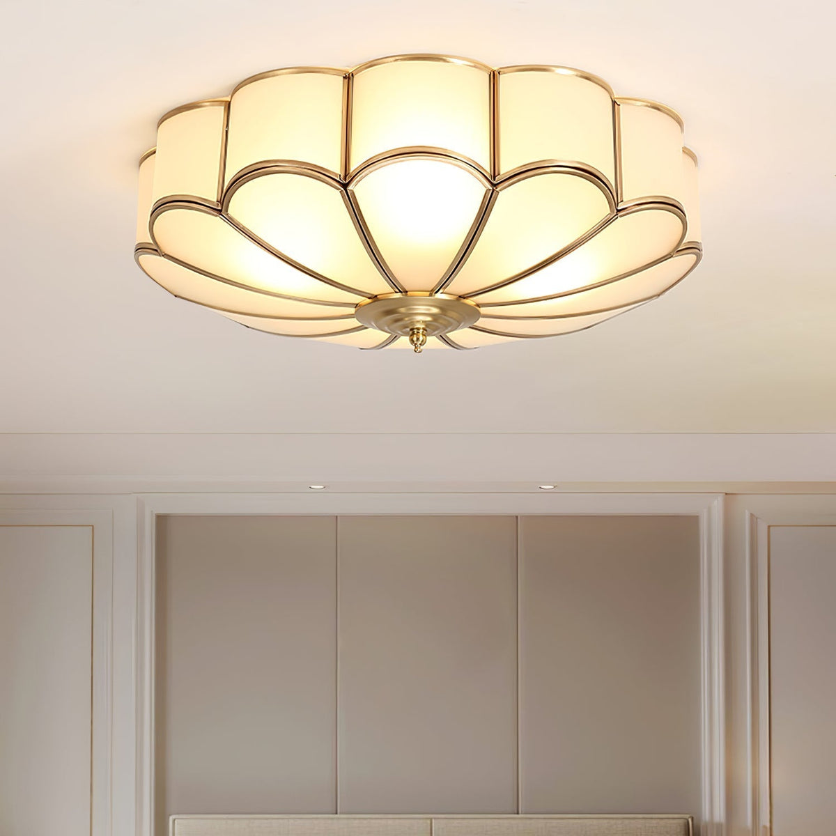 Floral Frosted Glass and Brass Ceiling Light – view 12