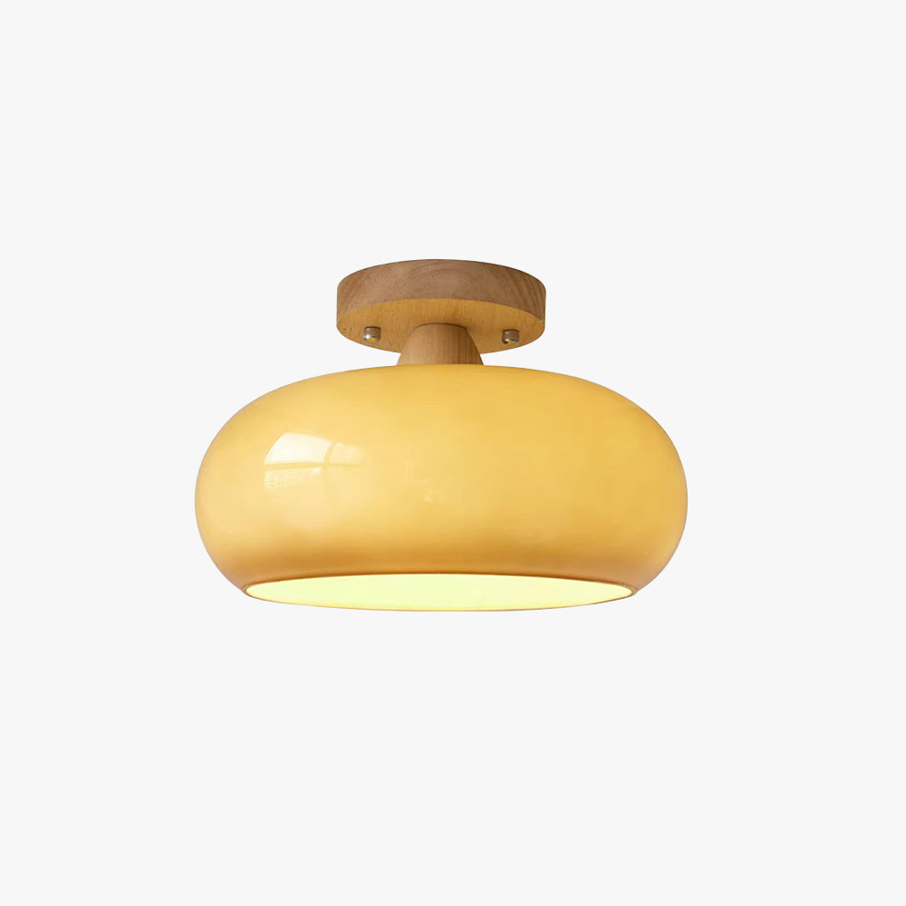 Wood and Glass Flush Mount Ceiling Light – view 1