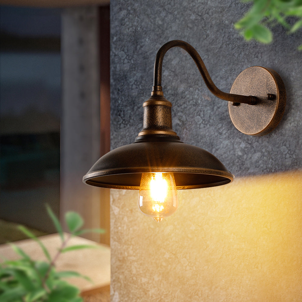 Rustic Bowl Shaped Metal Wall Light, Antique Brass
