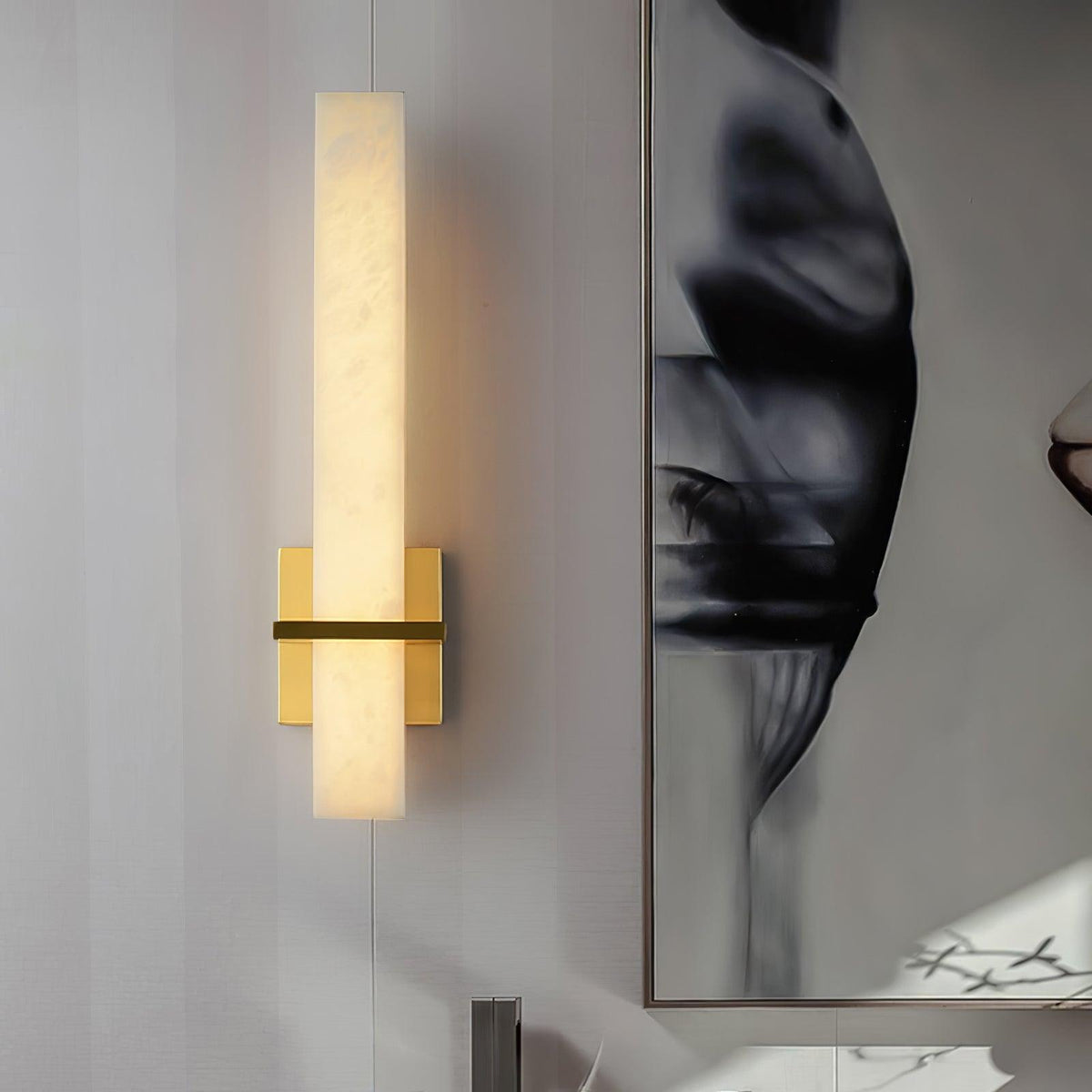 Cuboid Alabaster and Brass Wall Light – view 14