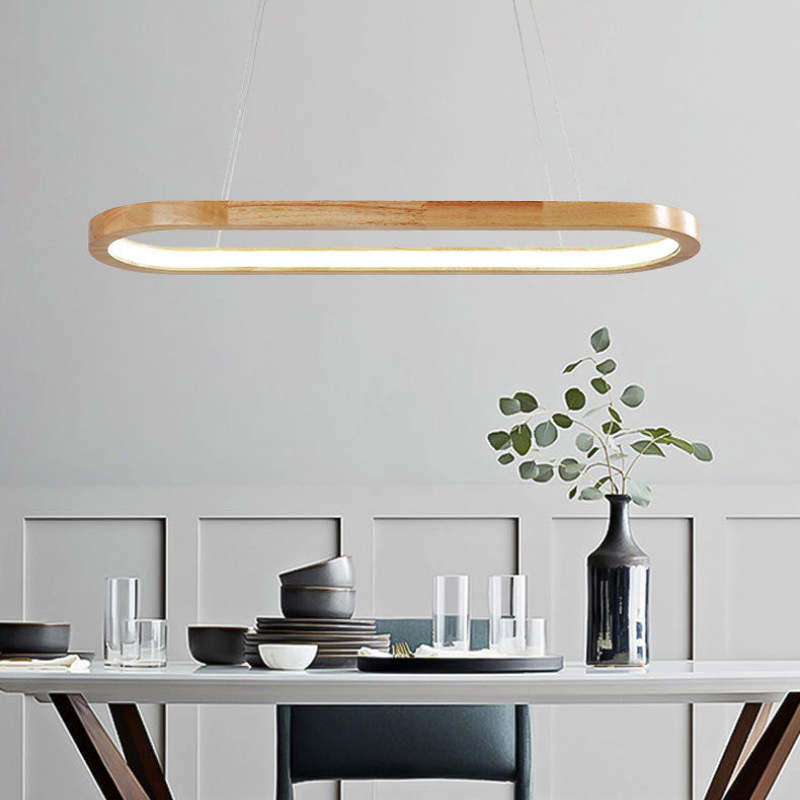 Contemporary Oval Wooden Pendant Light
