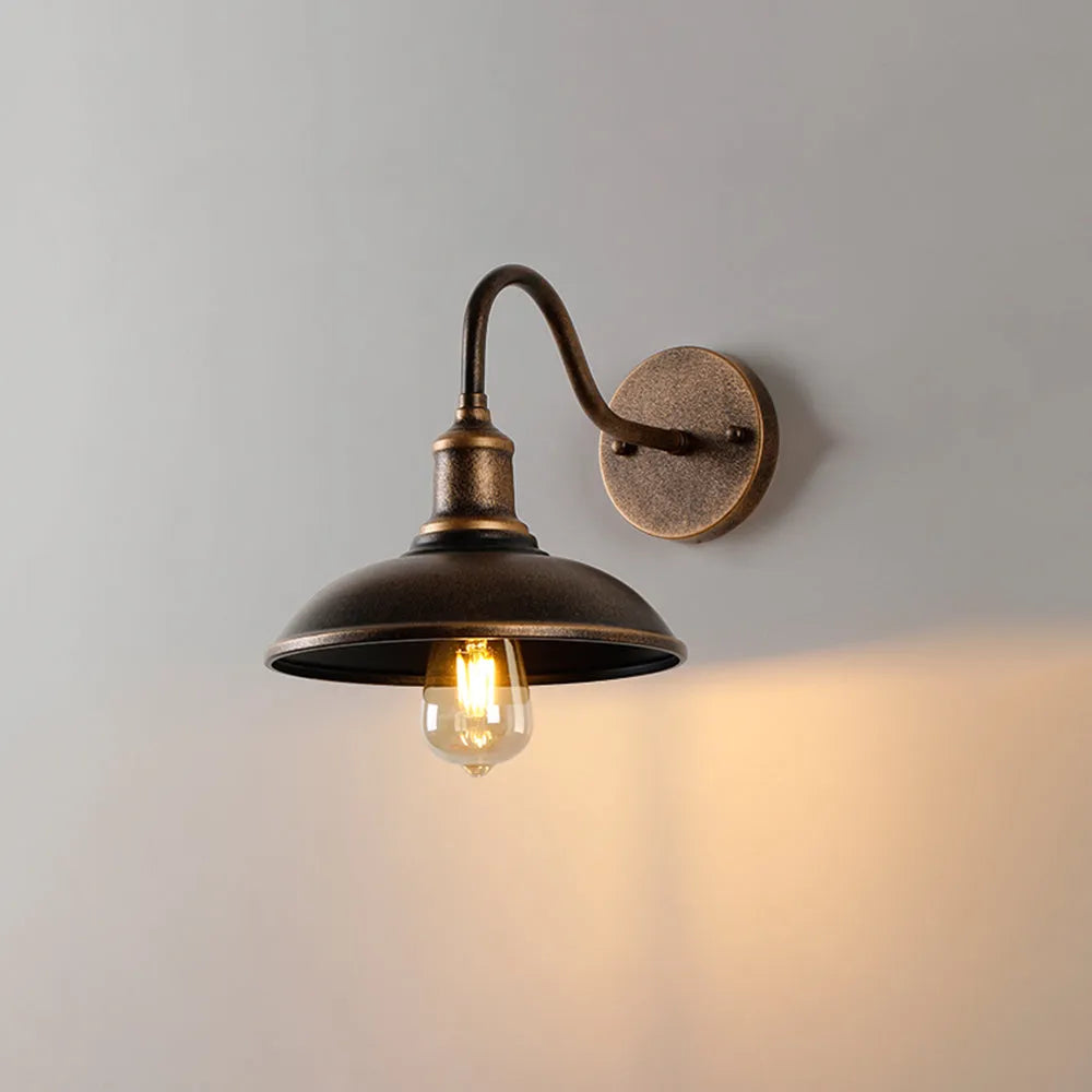 Rustic Bowl Shaped Metal Wall Light, Antique Brass – view 6