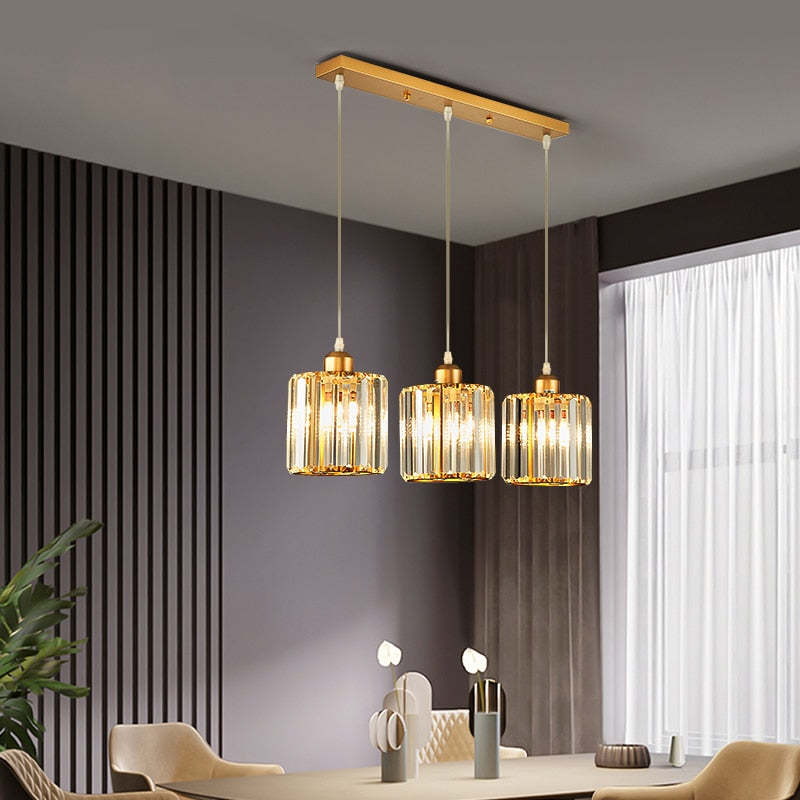 Cluster Cylinder Glass Pendant Light, Black and Gold