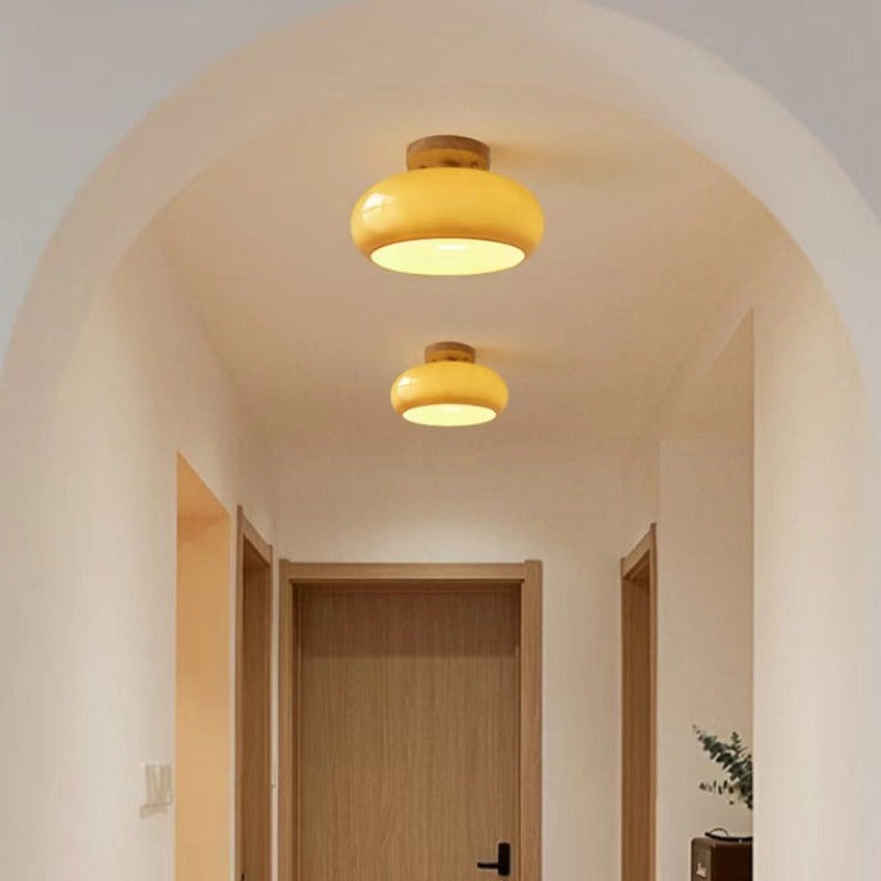Wood and Glass Flush Mount Ceiling Light