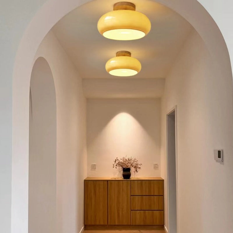 Wood and Glass Flush Mount Ceiling Light – view 5