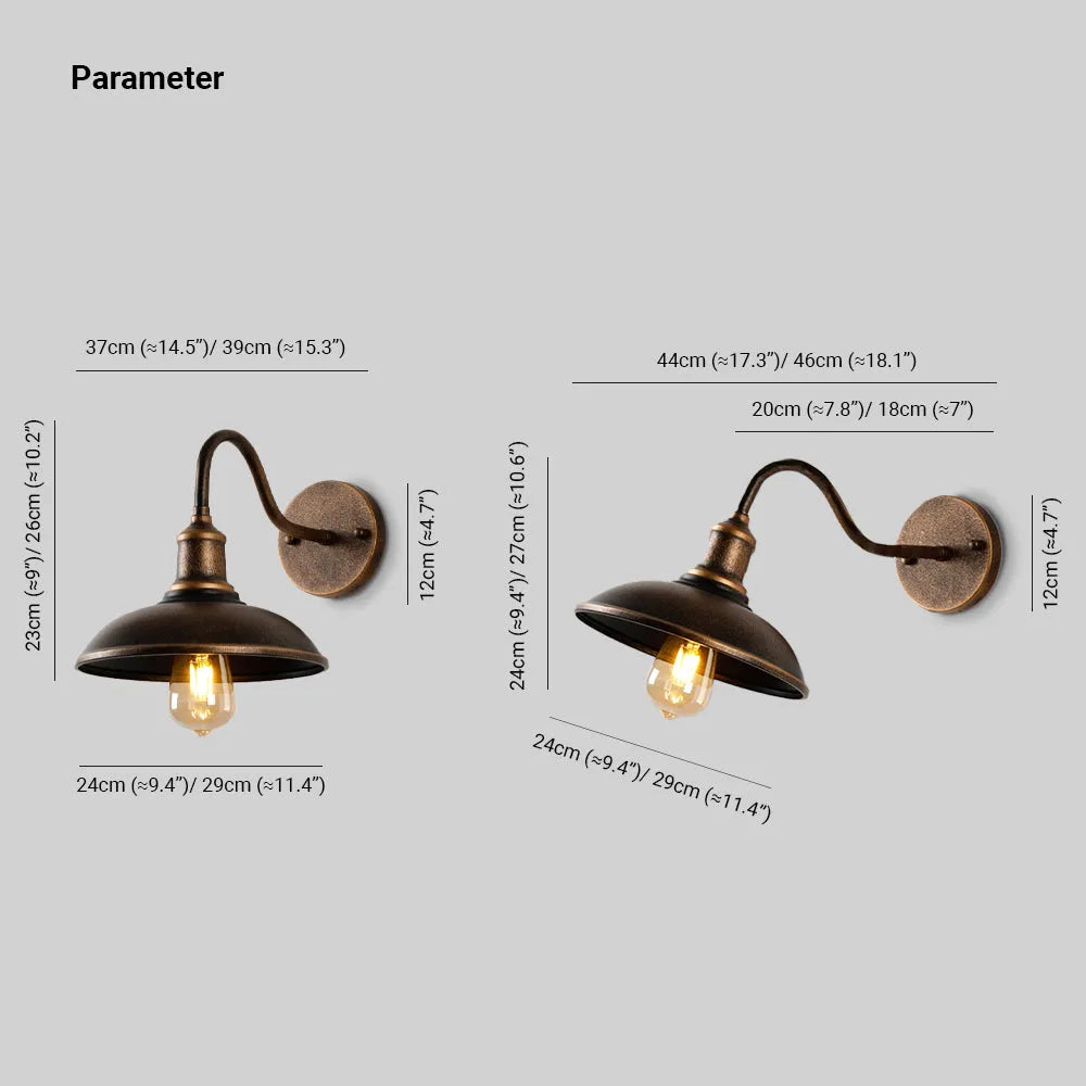 Rustic Bowl Shaped Metal Wall Light, Antique Brass – view 9